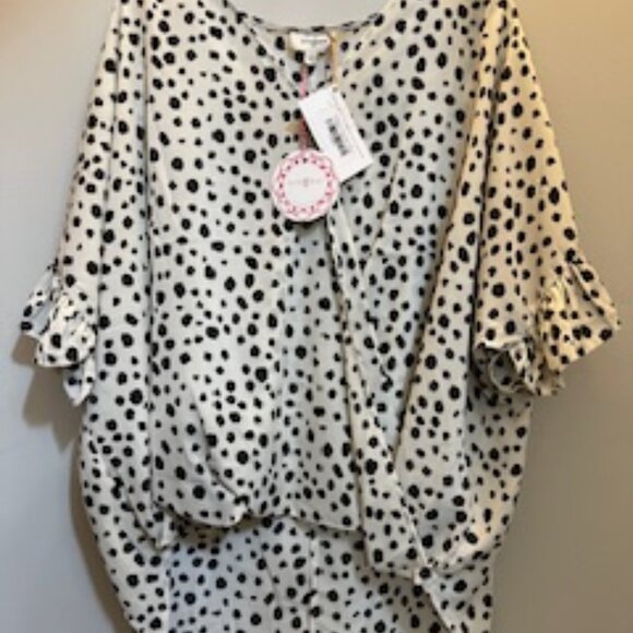 Umgee Dalmatian Print Short Sleeve Ruffle Top, New with Tags, L - Picture 1 of 10